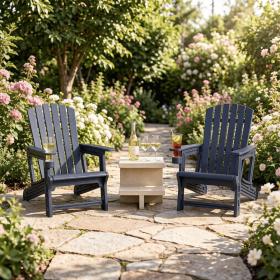 High-Back Adirondack Chair with Cup Holder HDPE Wood-Like Texture for Garden Outdoor Comfortable Seating with Classic Design-There is only one ch
