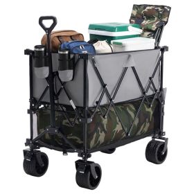 Collapsible Folding Wagon, Heavy Large Capacity Garden Wagon, Big Bucket Beach Cart with Multi Terrain Brake Wheels for Outdoor Camping, Shopping