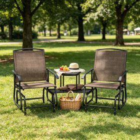2 outdoor gliding swings with 2 levels of central table for garden and backyard use