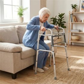 Silver Foldable Walker, 2-Button Folding Mechanism & 7-Level Adjustable Height (30"-36"), 350LBS Capacity (Option: Defaulttitle)